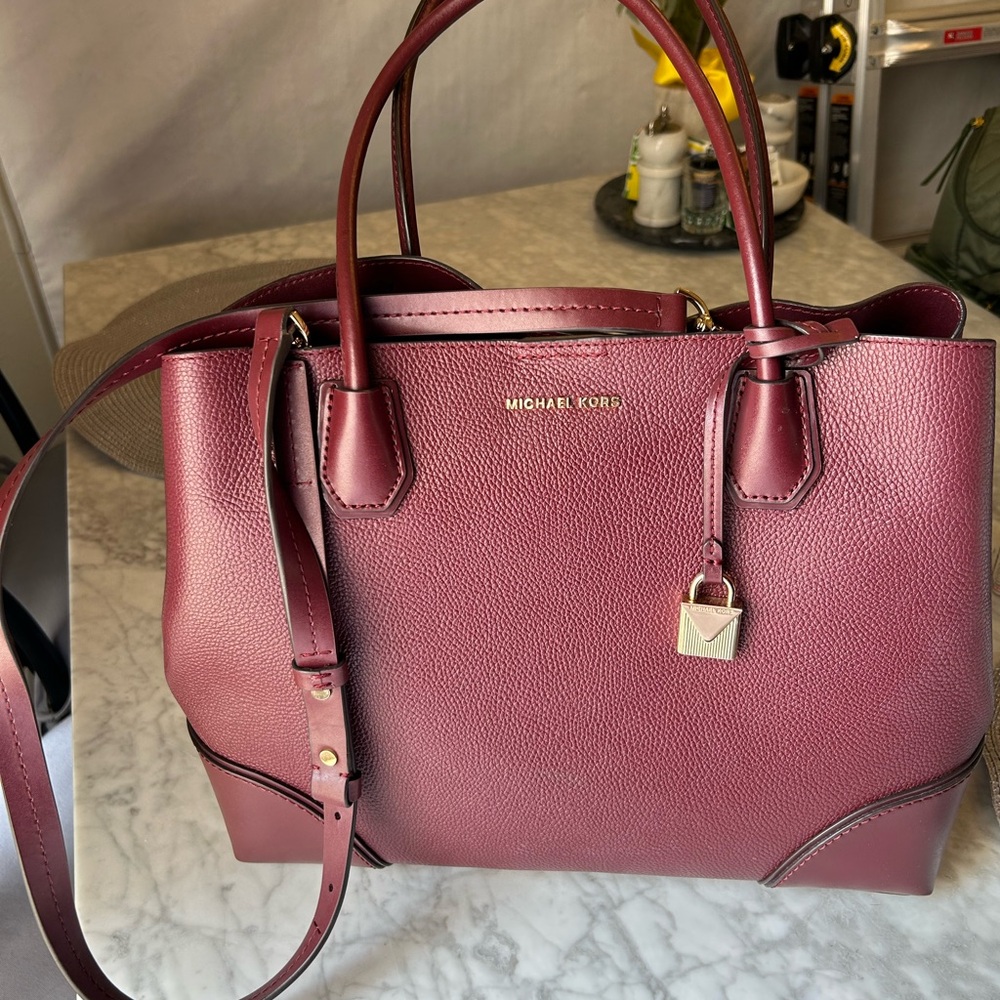Michael Kors Gold and Burgundy Red Tote with Elegant Design